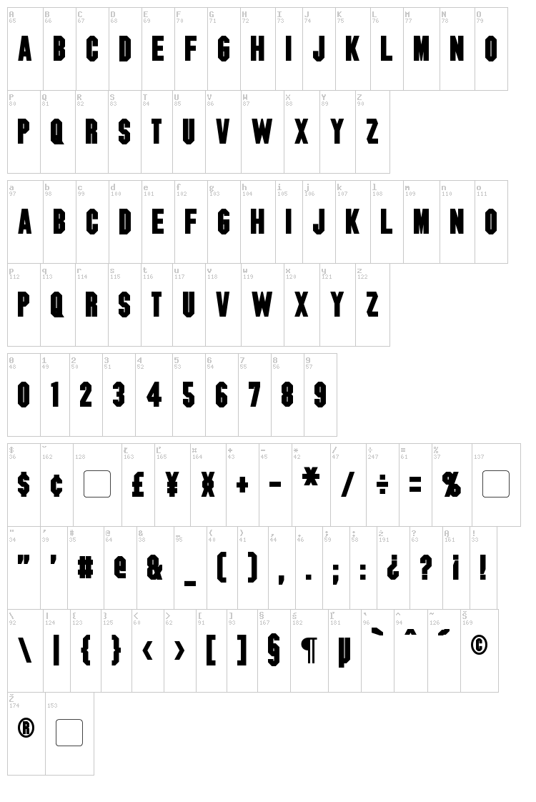 Blitzwing font map